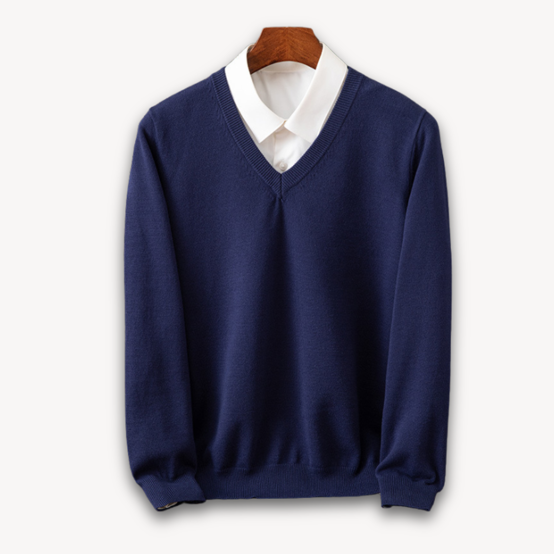 Heren Kasjmier V-Hals Trui – Slim Fit, Zacht & Lichtgewicht