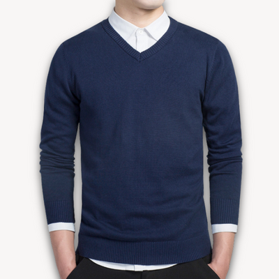 Heren V-Hals Trui – Slim Fit Katoenmix