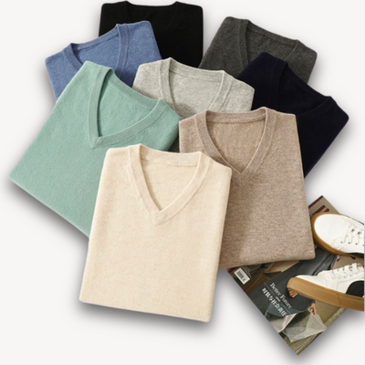 Heren Kasjmier V-Hals Trui – Slim Fit, Zacht & Lichtgewicht