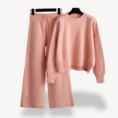 Dames Gebreide Lounge Set – Oversized Trui & Wijde Pantalon
