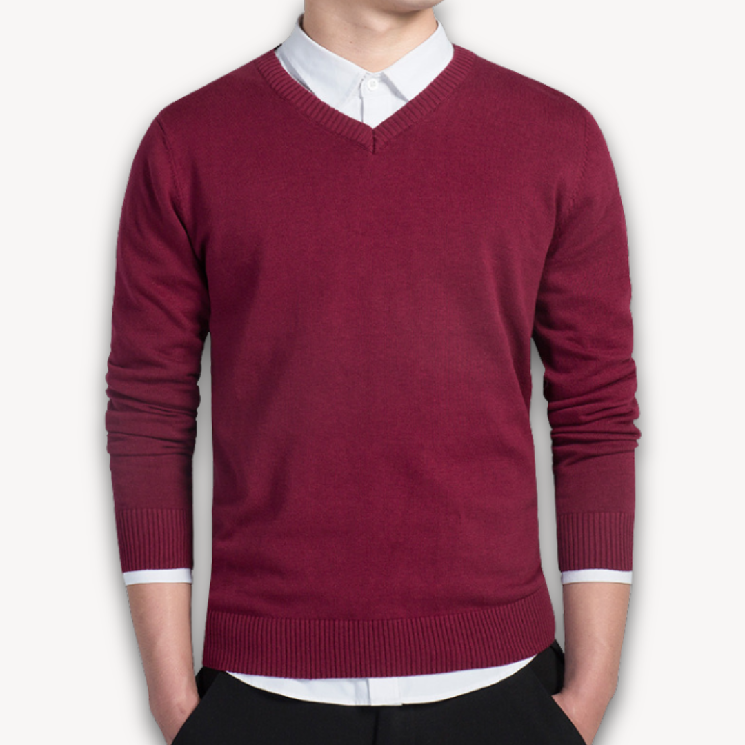 Heren V-Hals Trui – Slim Fit Katoenmix