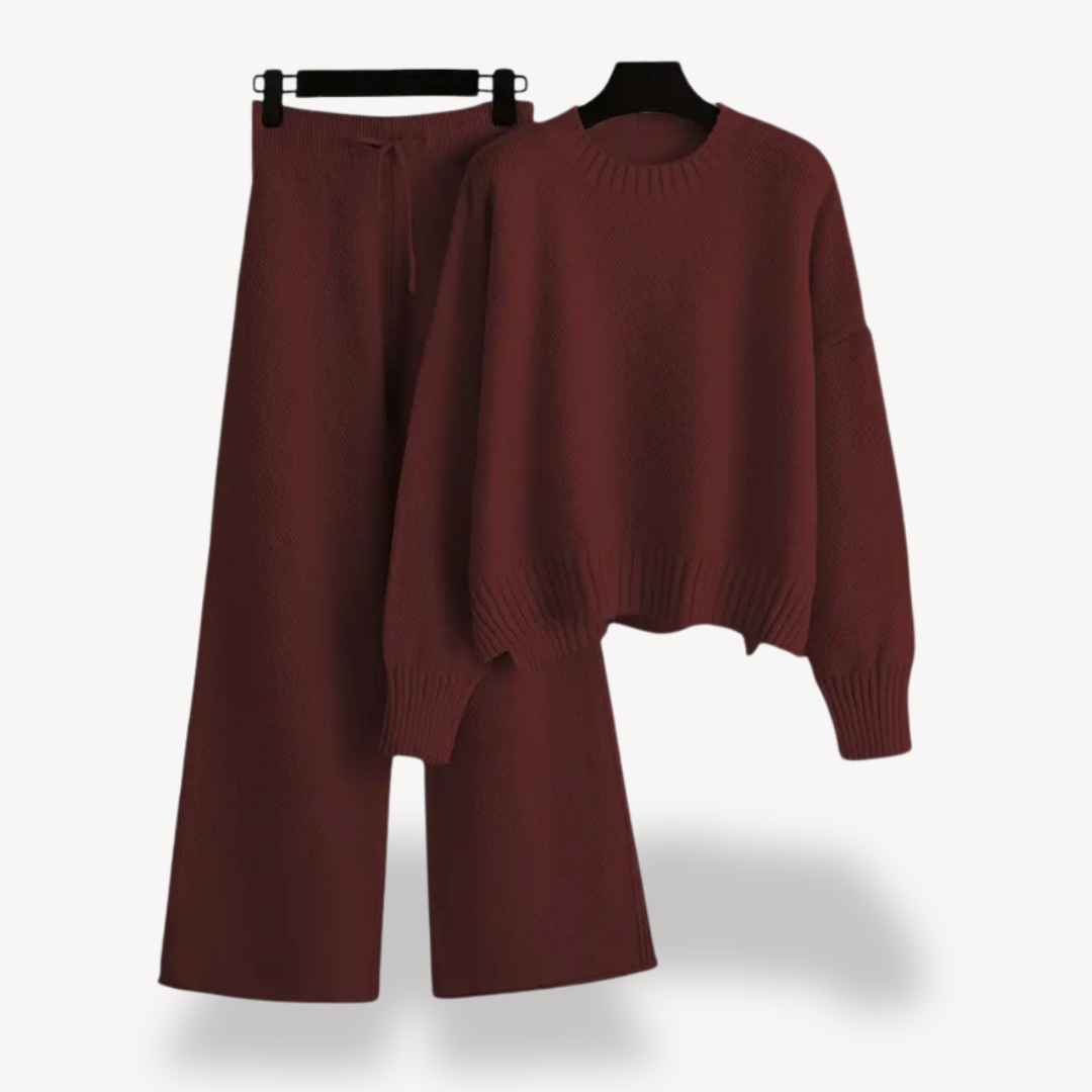 Dames Gebreide Lounge Set – Oversized Trui & Wijde Pantalon