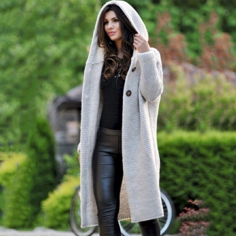 Dames Lange Cardigan met Capuchon – Trendy & Comfortabel