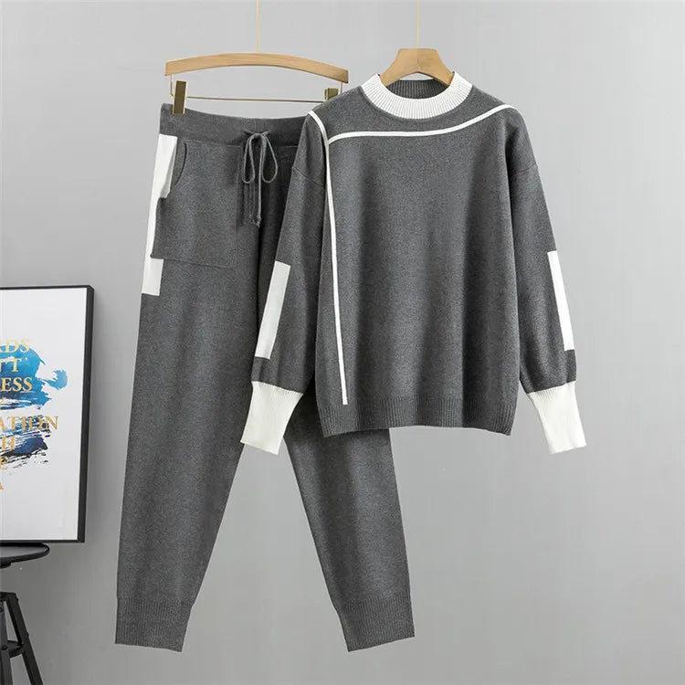 Dames Gebreide Loungewear Set – Trui & Broek Twee-Delig