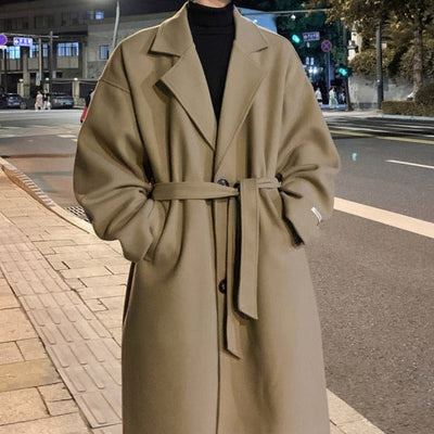 Lange Wol Overcoat – Luxe Herenjas voor Herfst en Winter