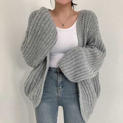 Dames Chunky Knit Vest – Oversized met Ballonmouwen & Open Front