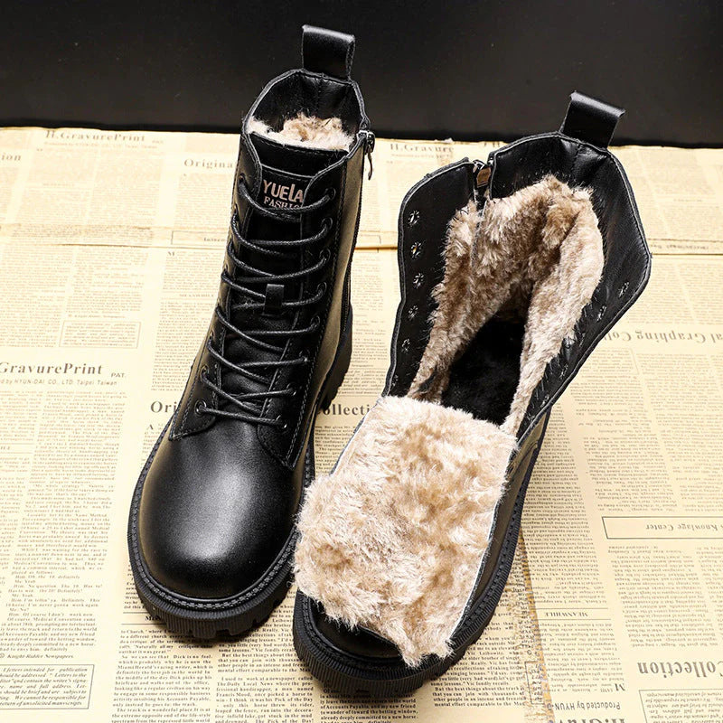 Anna Zwarte Leren Winterlaarzen Dames – Warm & Stijlvol
