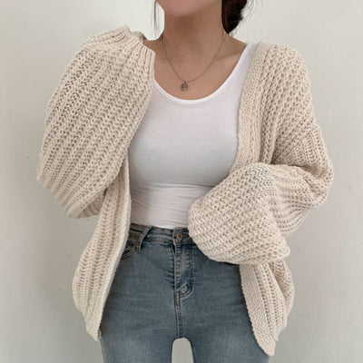 Dames Chunky Knit Vest – Oversized met Ballonmouwen & Open Front