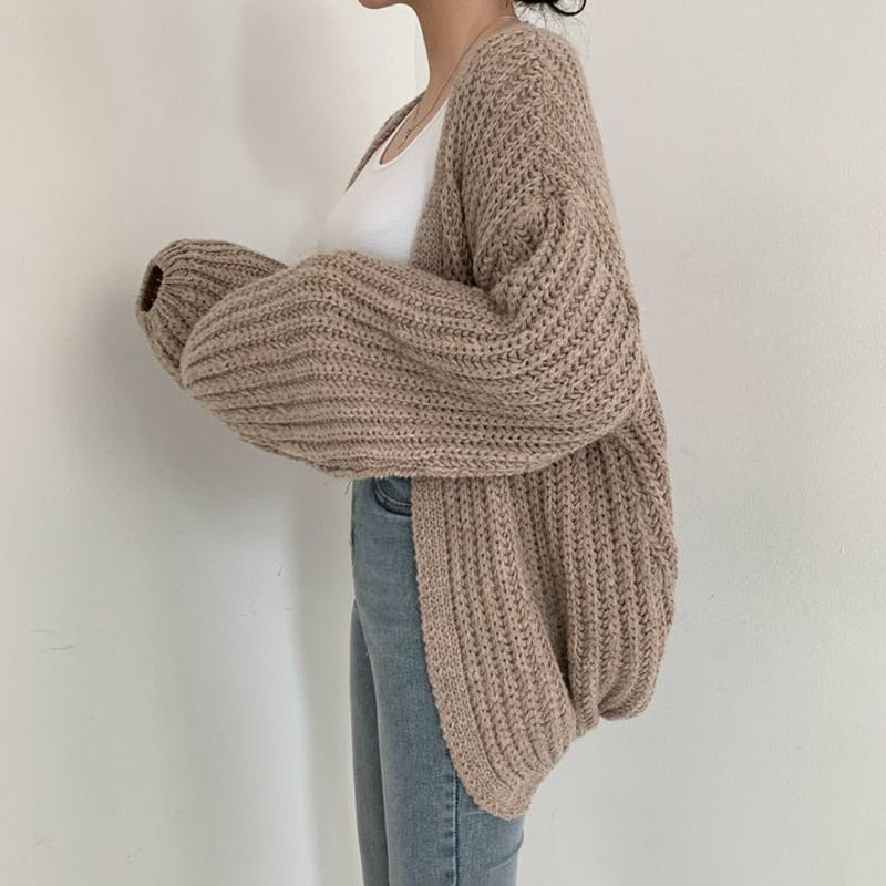 Dames Chunky Knit Vest – Oversized met Ballonmouwen & Open Front