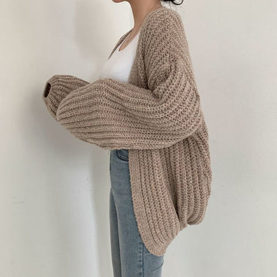 Dames Chunky Knit Vest – Oversized met Ballonmouwen & Open Front