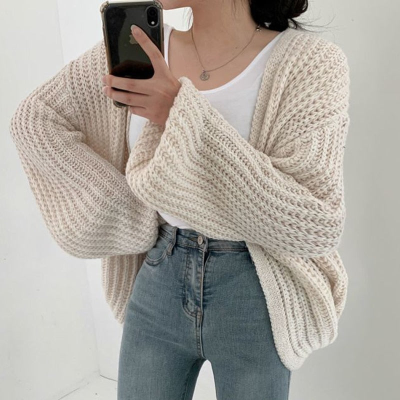 Dames Chunky Knit Vest – Oversized met Ballonmouwen & Open Front