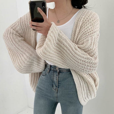 Dames Chunky Knit Vest – Oversized met Ballonmouwen & Open Front