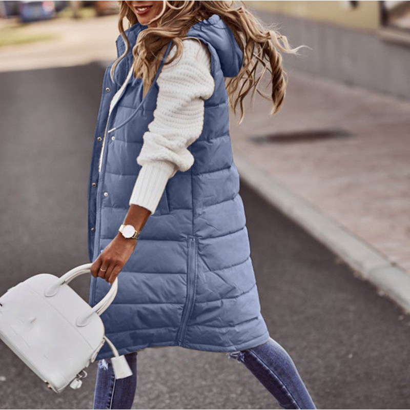 Dames Lange Bodywarmer met Capuchon – Warm & Stijlvol voor de Winter