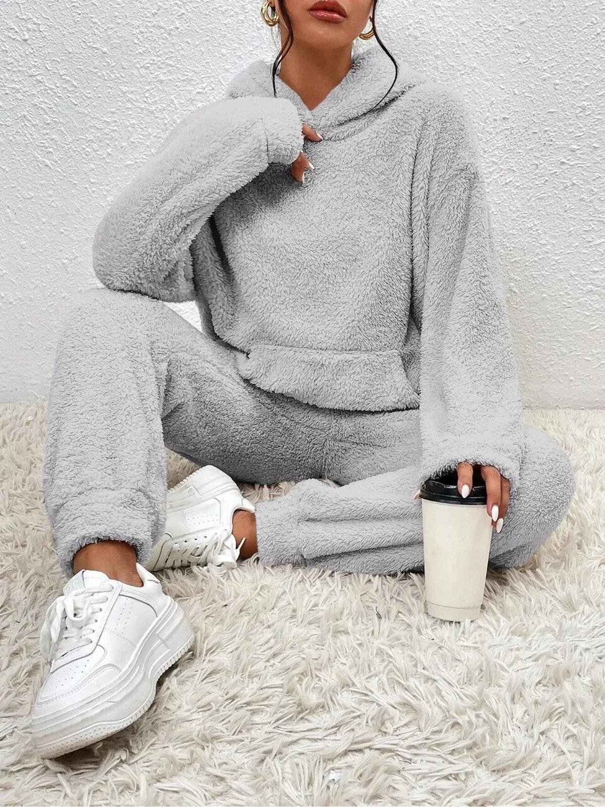 Dames Fleece Set – Warme Hoodie & Broek voor de Winter