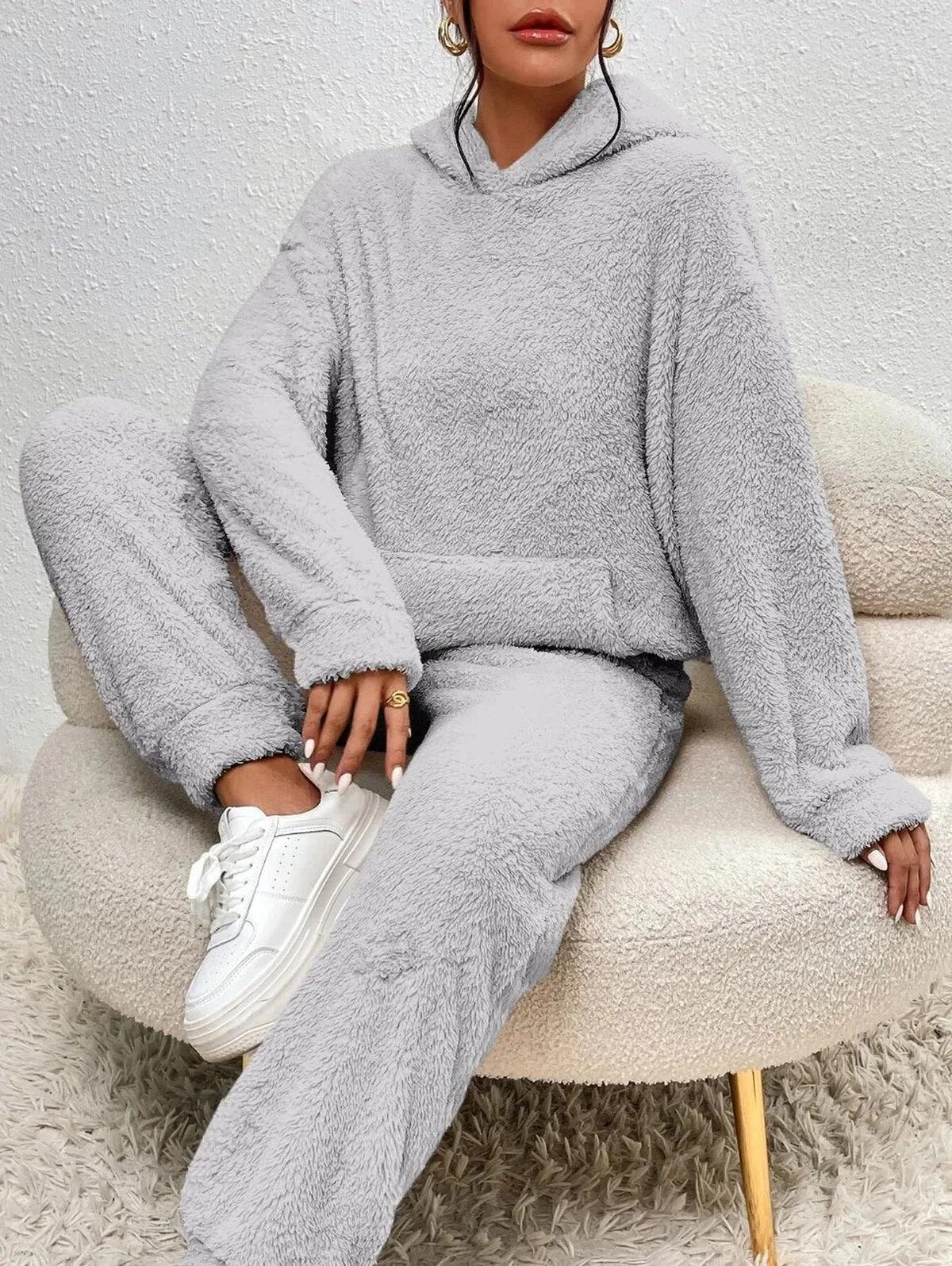 Dames Fleece Set – Warme Hoodie & Broek voor de Winter