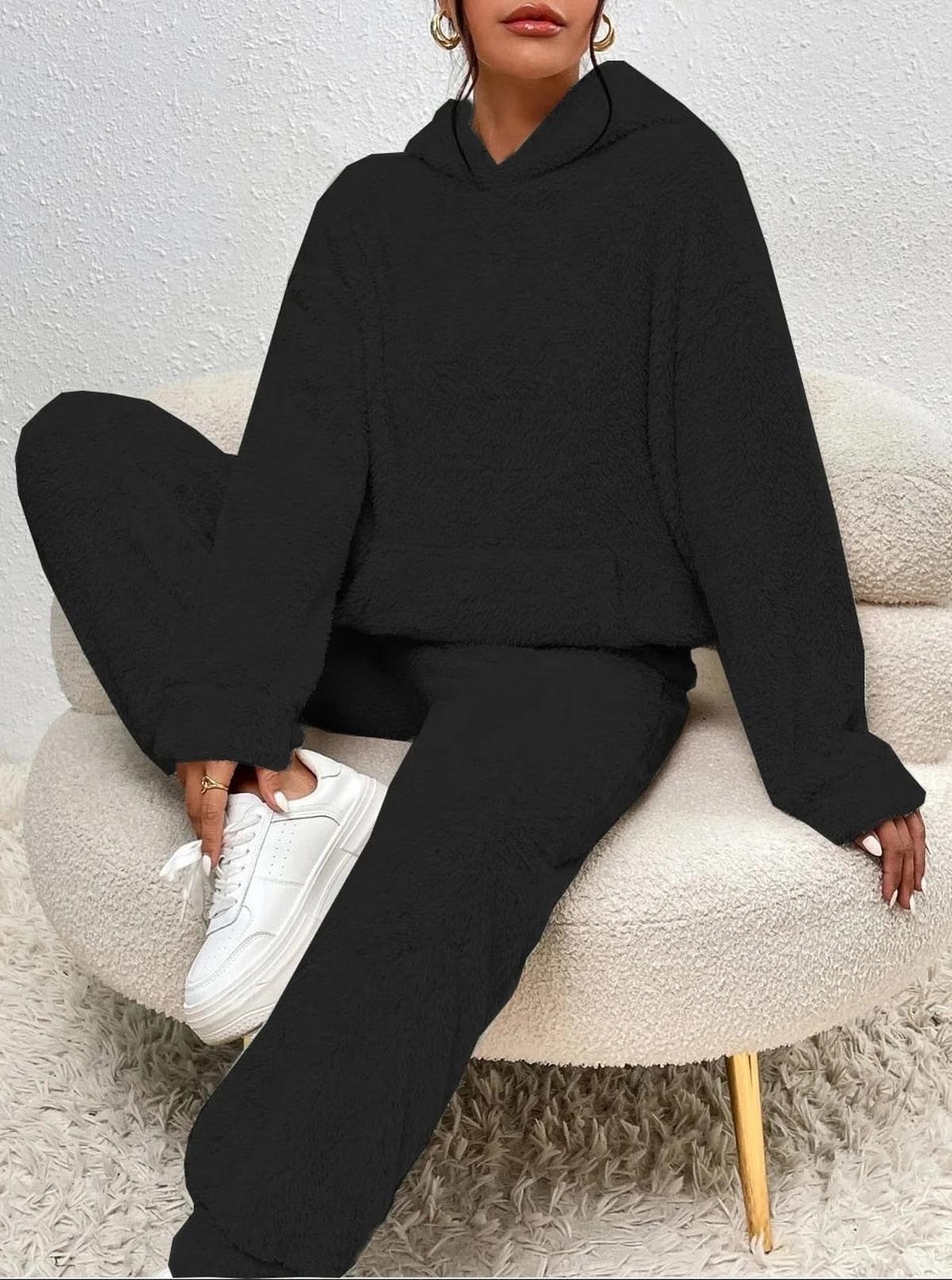 Dames Fleece Set – Warme Hoodie & Broek voor de Winter