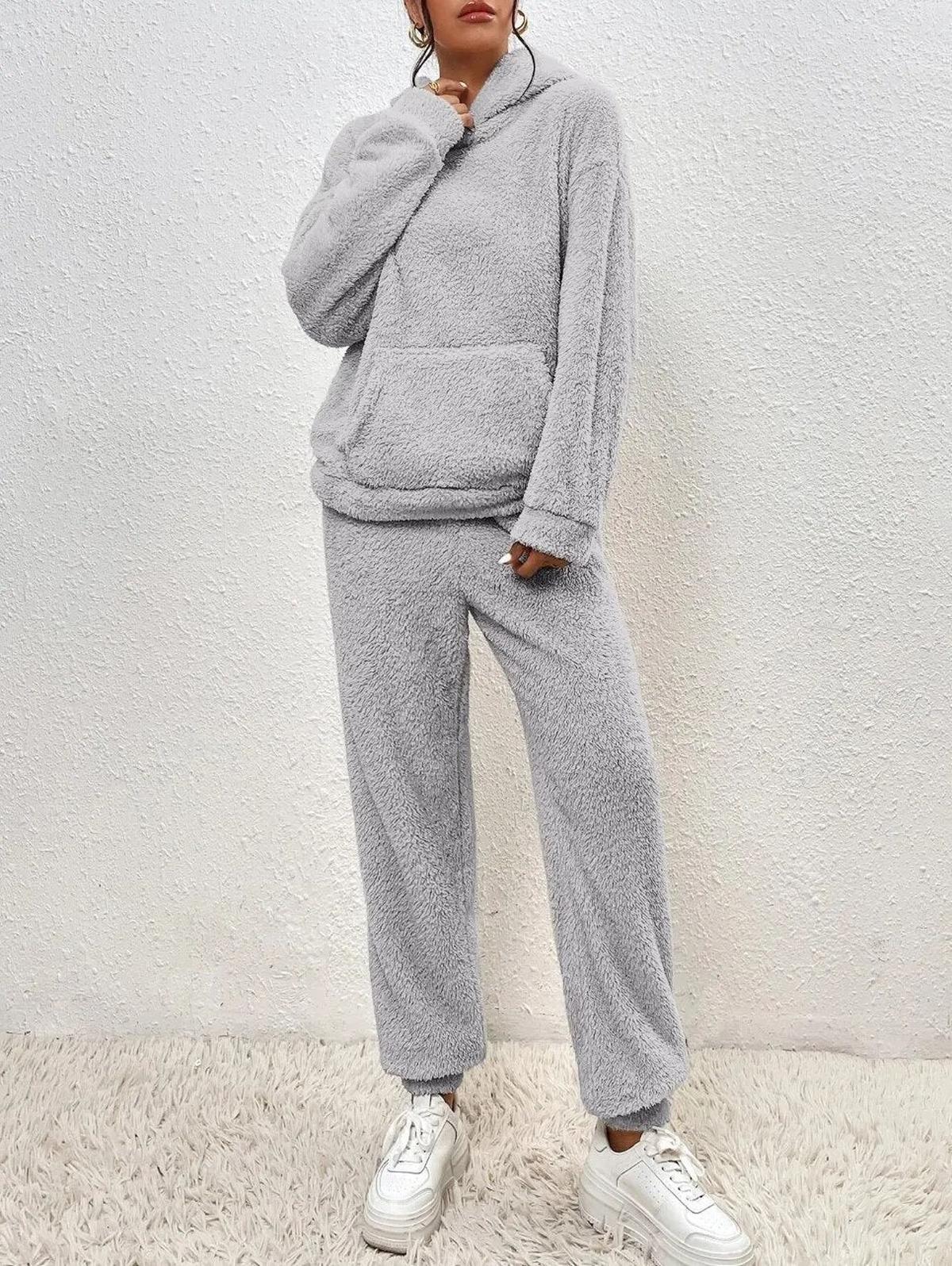 Dames Fleece Set – Warme Hoodie & Broek voor de Winter