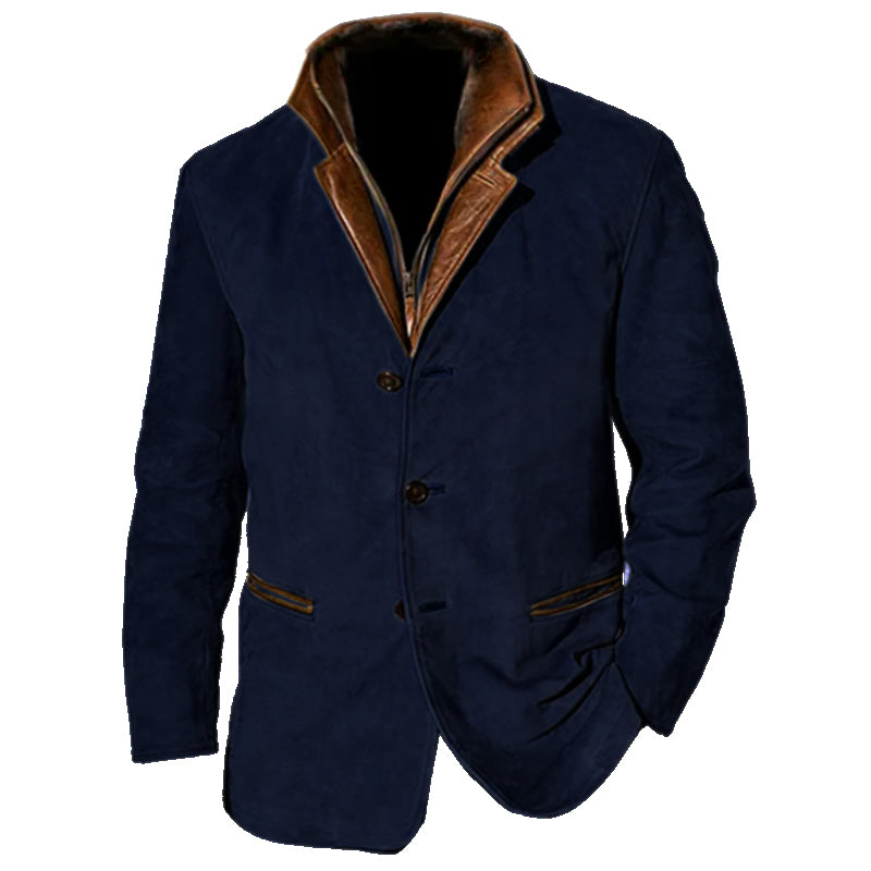 Heren Wildleren Jas met Leren Details – Klassiek & Verfijnd