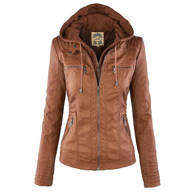 Dames Lederjack met Capuchon – Stijlvol & Tijdloos