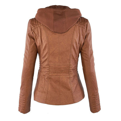 Dames Lederjack met Capuchon – Stijlvol & Tijdloos
