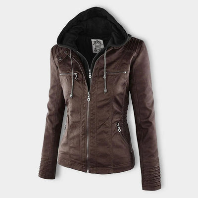 Dames Lederjack met Capuchon – Stijlvol & Tijdloos
