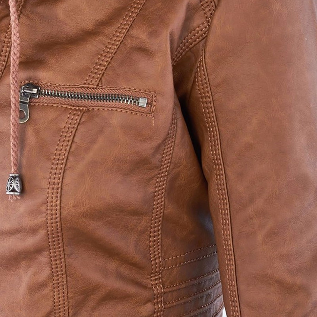 Dames Lederjack met Capuchon – Stijlvol & Tijdloos