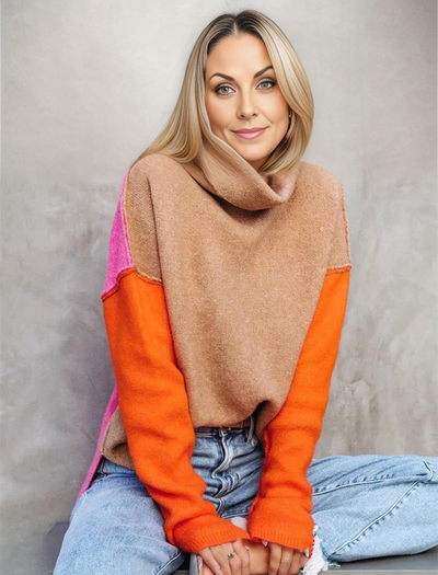 Torino Dames Rollkragenpullover met Colorblock Design