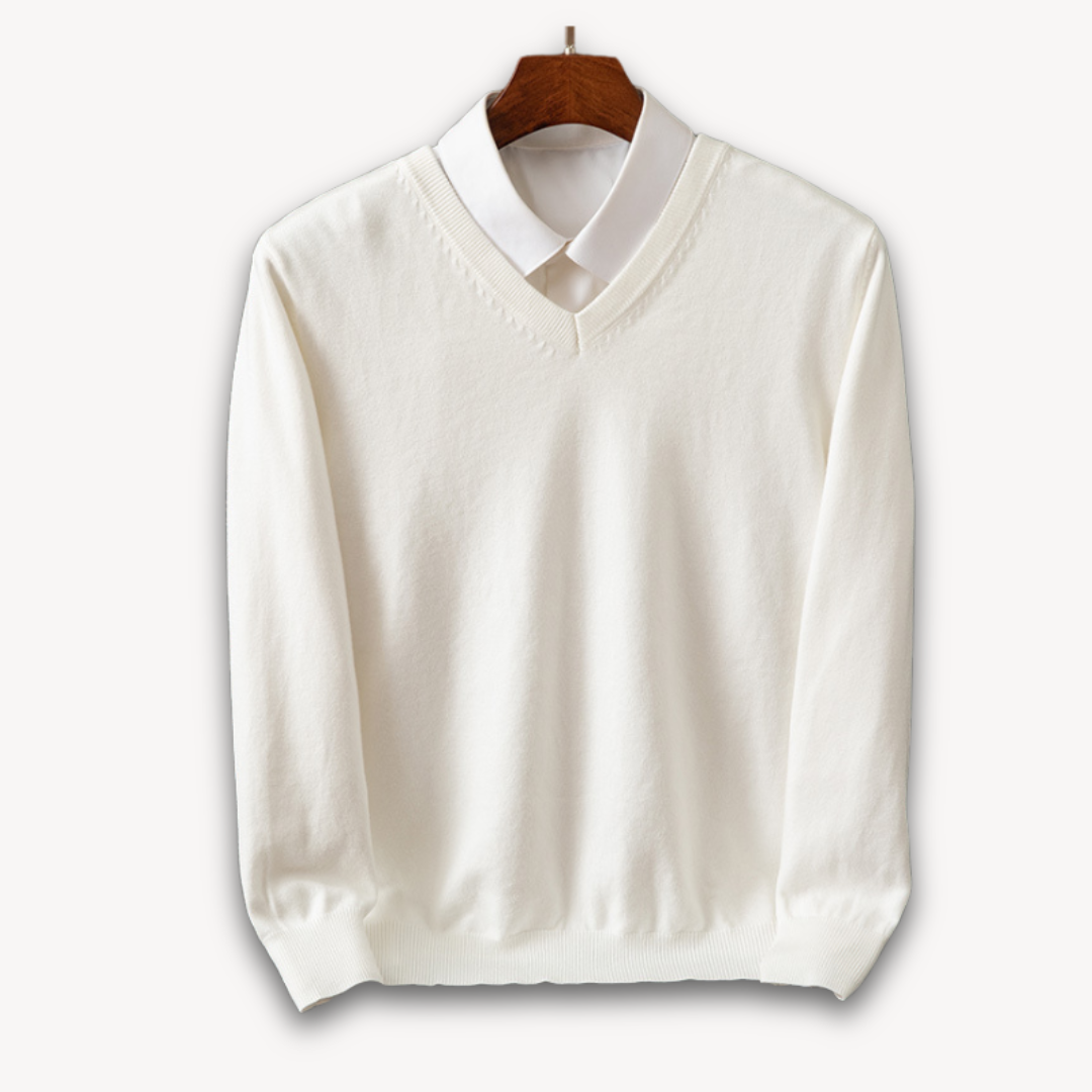 Heren Kasjmier V-Hals Trui – Slim Fit, Zacht & Lichtgewicht