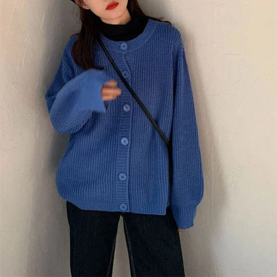 Dames Oversized Ribgebreid Vest – Blauw met Ballonmouwen