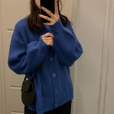 Dames Oversized Ribgebreid Vest – Blauw met Ballonmouwen