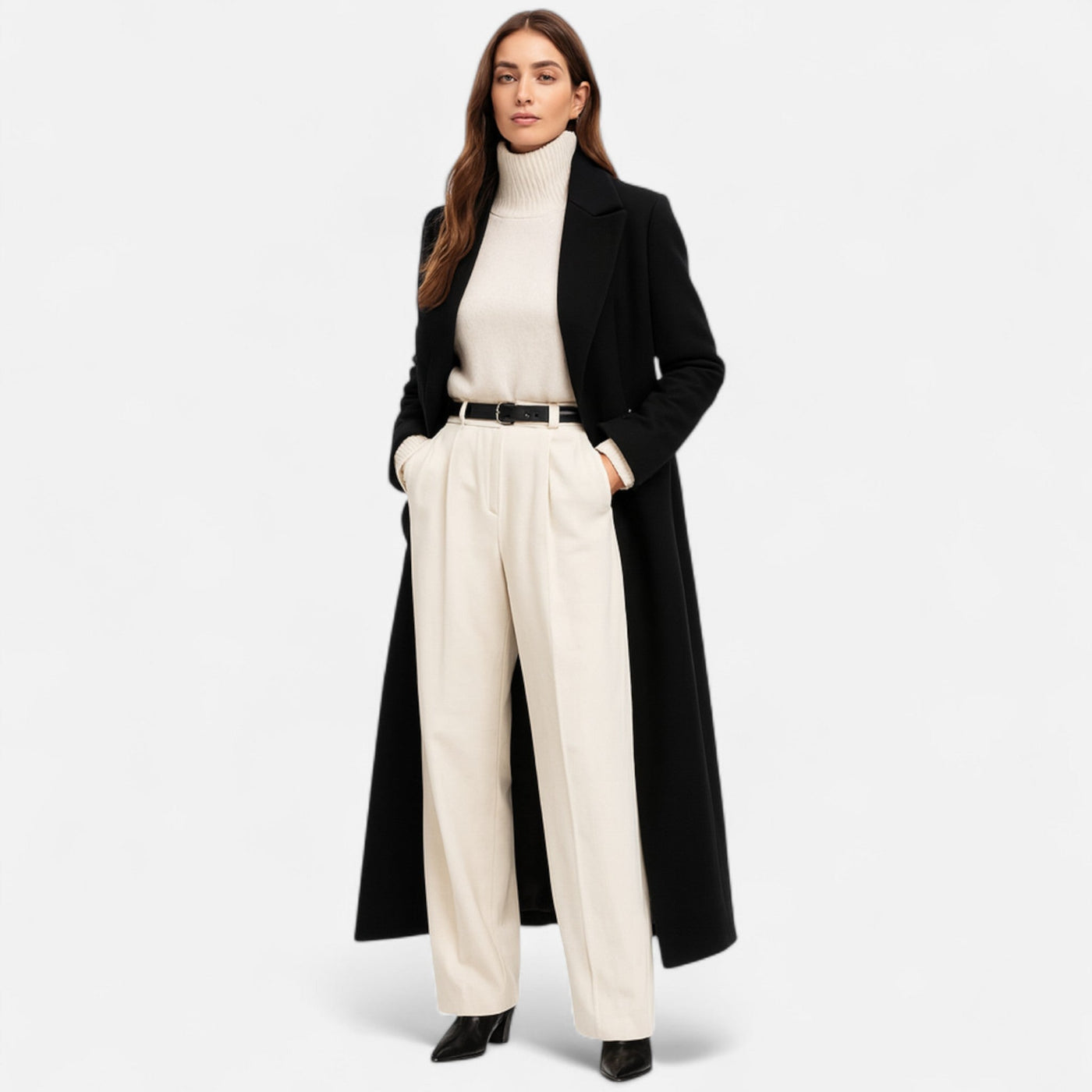 Milano Lange Dames Maxi Overcoat – Zwart
