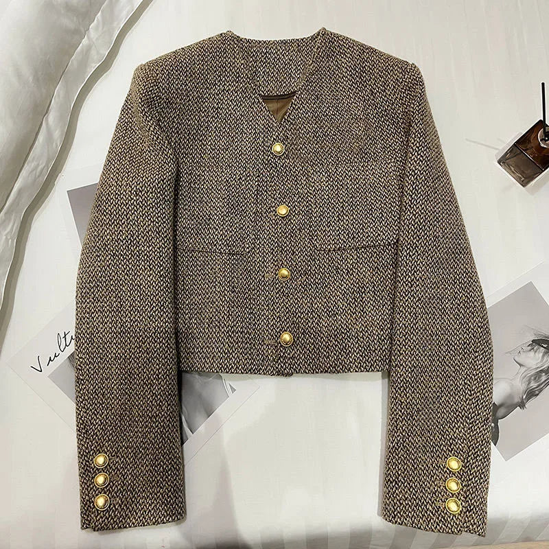 Milano Cropped Damesblazer met Goudkleurige Knopen