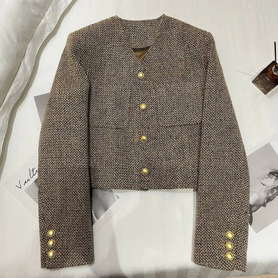 Milano Cropped Damesblazer met Goudkleurige Knopen