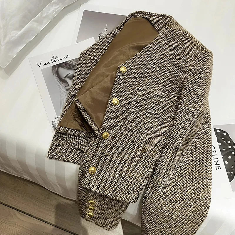 Milano Cropped Damesblazer met Goudkleurige Knopen