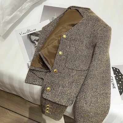 Milano Cropped Damesblazer met Goudkleurige Knopen
