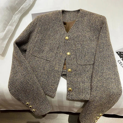 Milano Cropped Damesblazer met Goudkleurige Knopen