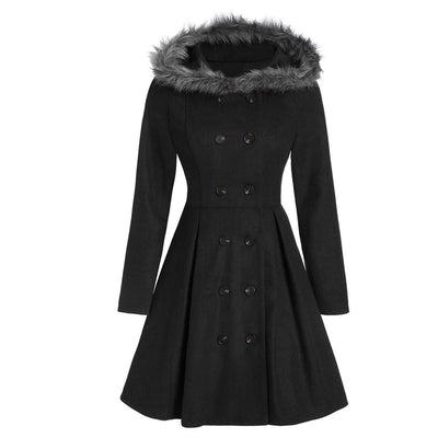 Dames Wintermantel met Bontkraag – Dubbelrijige Elegantie