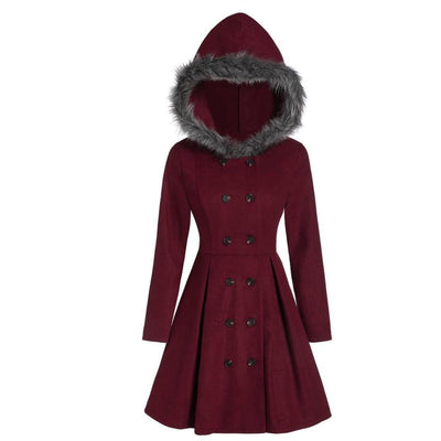 Dames Wintermantel met Bontkraag – Dubbelrijige Elegantie