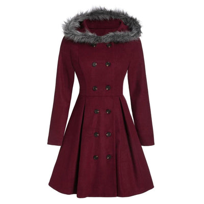 Dames Wintermantel met Bontkraag – Dubbelrijige Elegantie