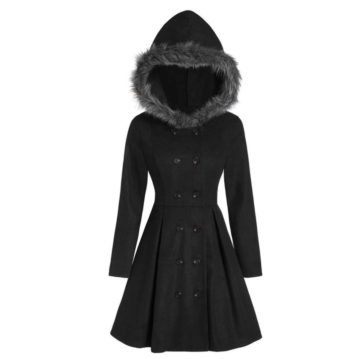 Dames Wintermantel met Bontkraag – Dubbelrijige Elegantie
