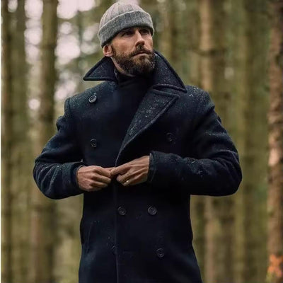 Heren Wolblend Double-Breasted Peacoat – Tijdloos & Elegant