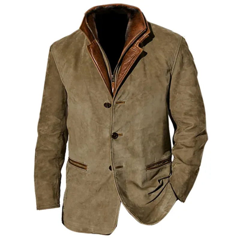 Heren Wildleren Jas met Leren Details – Klassiek & Verfijnd