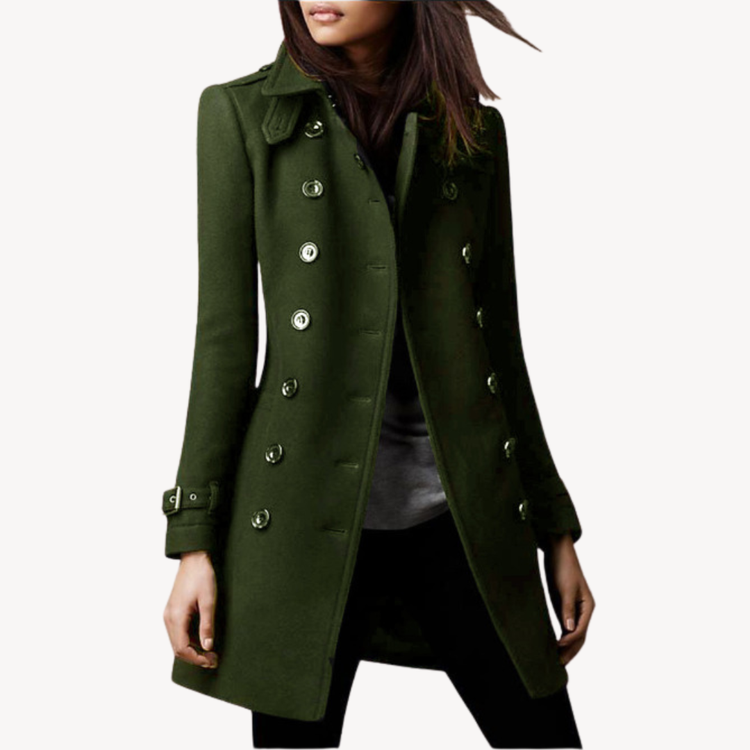 Dames Wol Peacoat – Dubbelrijige Wintermantel