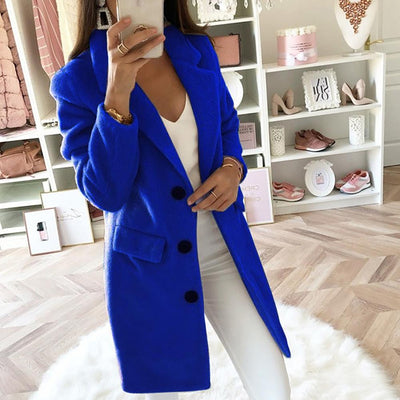 Dames Lange Blazer Mantel – Elegant & Warm voor Elke Gelegenheid