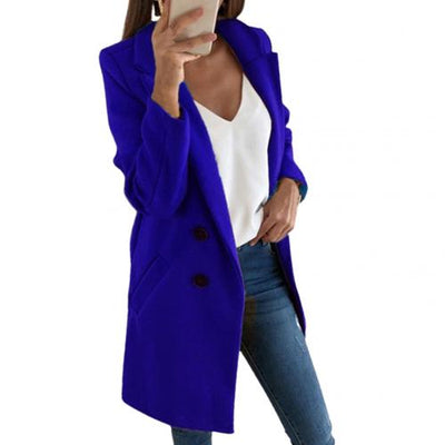 Dames Lange Blazer Mantel – Elegant & Warm voor Elke Gelegenheid