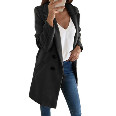 Dames Lange Blazer Mantel – Elegant & Warm voor Elke Gelegenheid