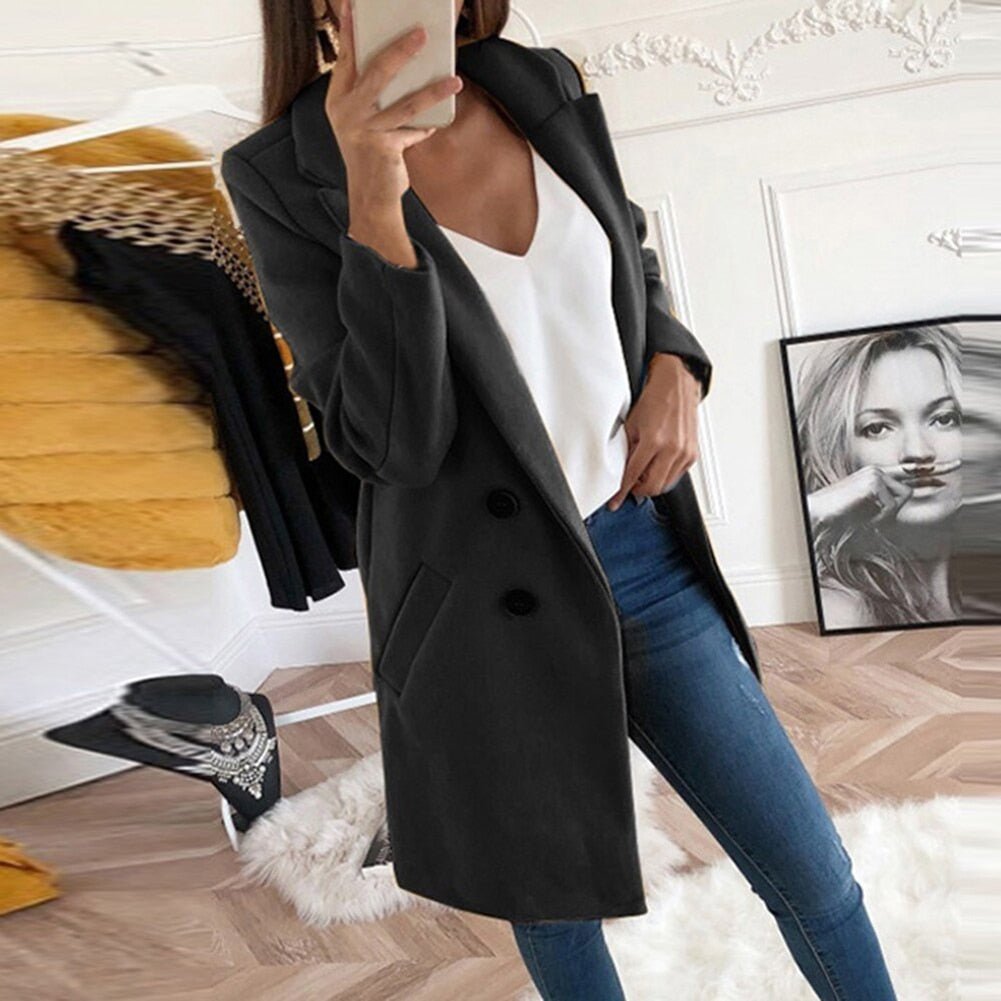 Dames Lange Blazer Mantel – Elegant & Warm voor Elke Gelegenheid