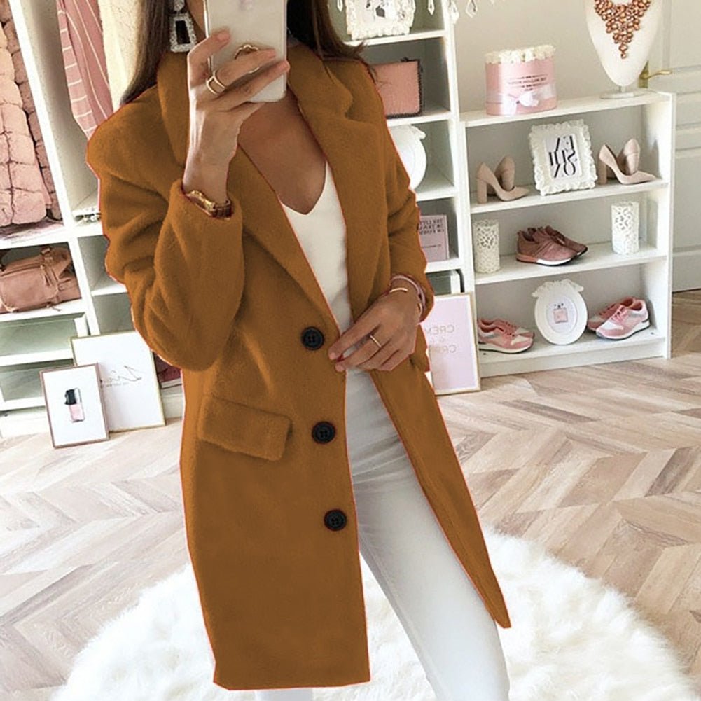 Dames Lange Blazer Mantel – Elegant & Warm voor Elke Gelegenheid