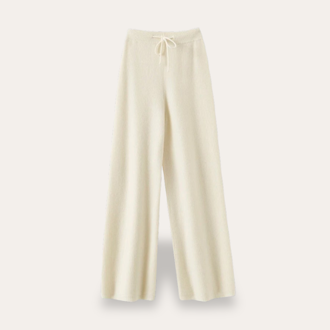 Cashmere Wol Dames Broek – Brede Gebreide Pantalon