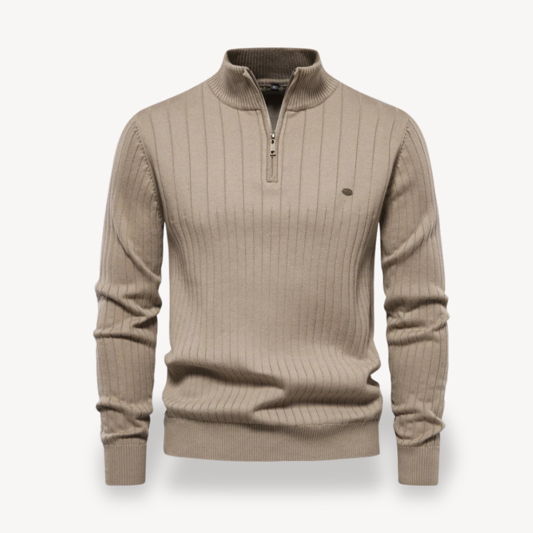 Heren Geribde Katoenen Half-Zip Trui